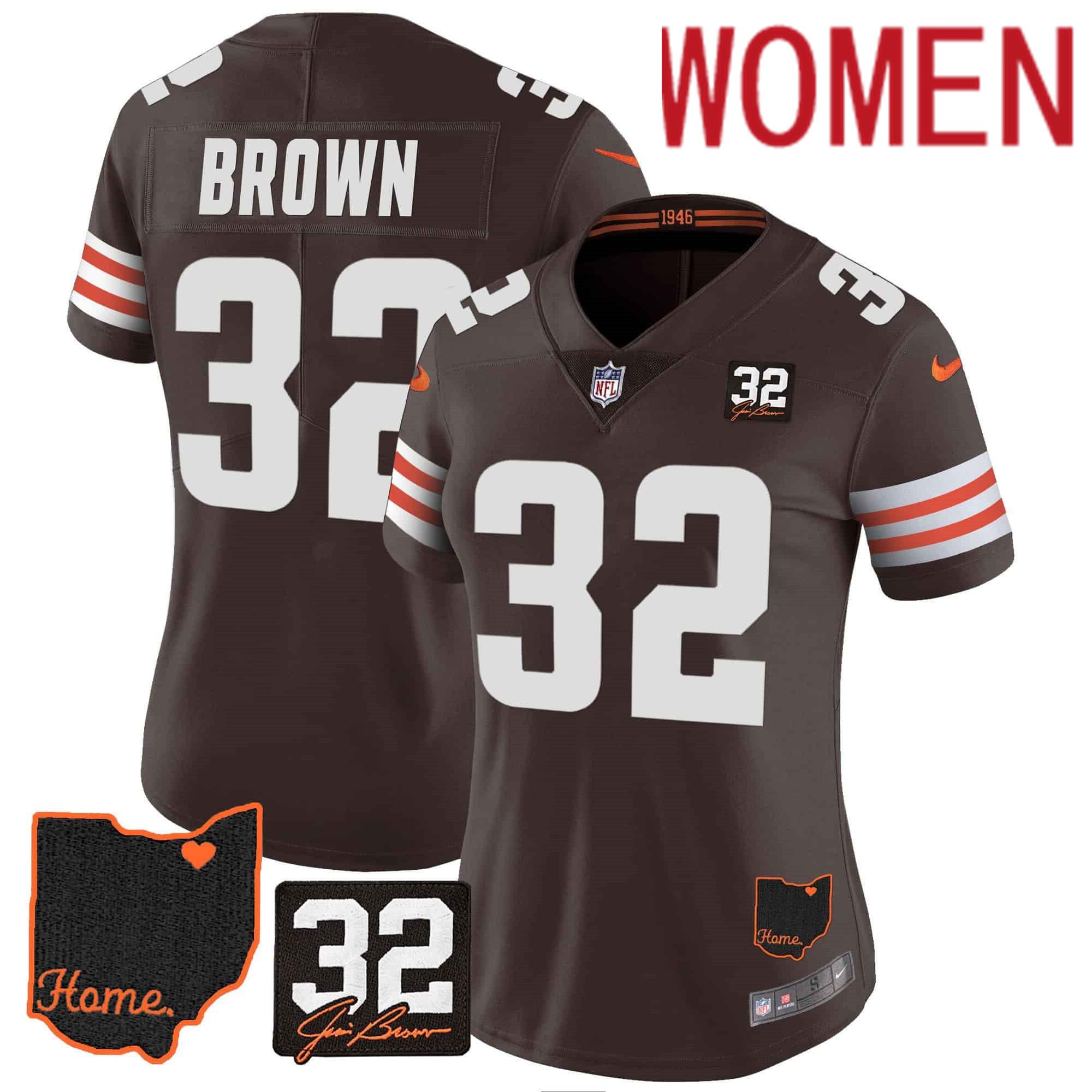 Women Cleveland Browns #32 Brown Brown Memorial Home Patch 2024 Nike NFL Jersey style 1